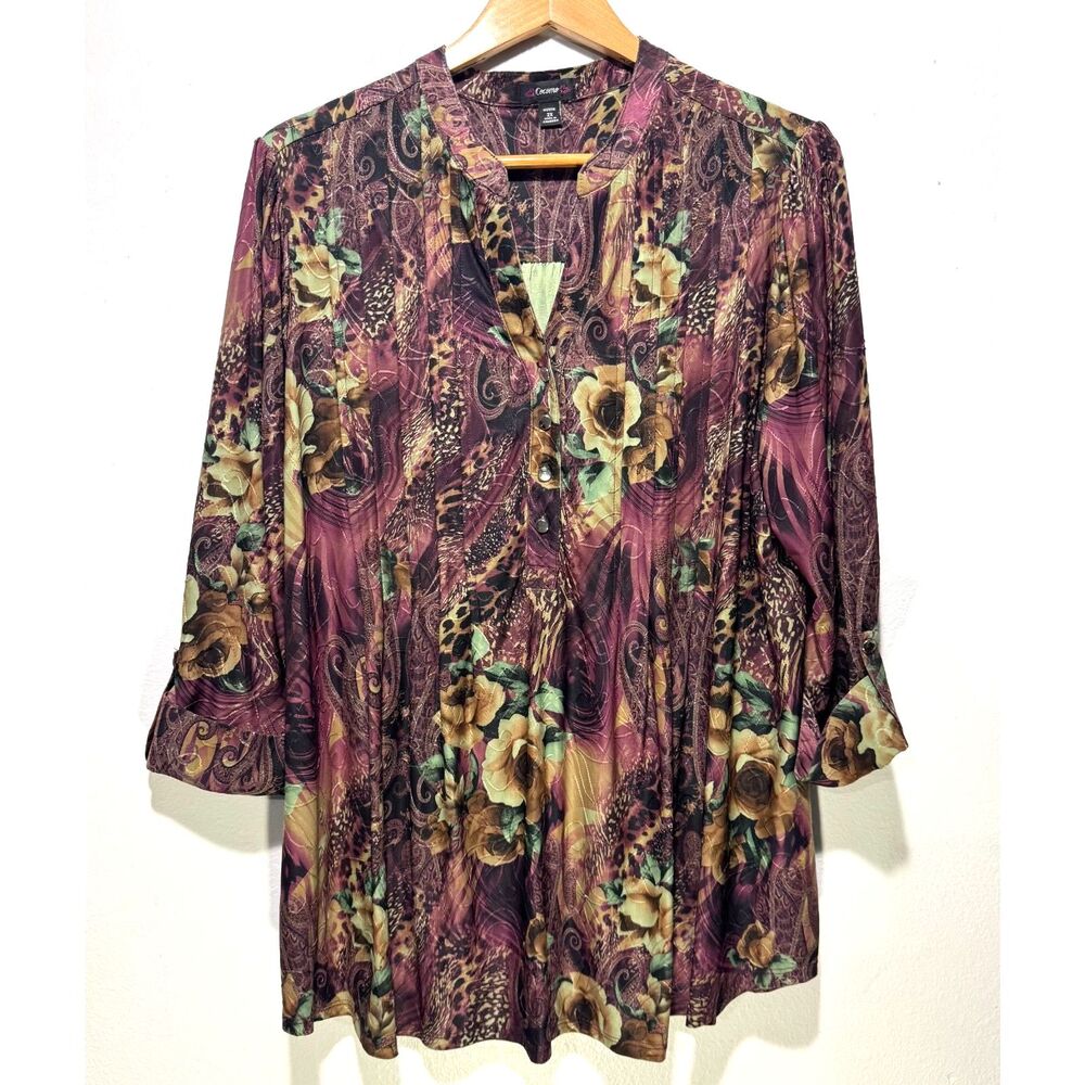 Cocomo popover shirt brown fall moody floral comfy grunge casual autumn women 2X